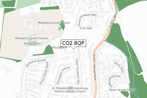 CO2 8QP map - large scale - OS Open Zoomstack (Ordnance Survey)