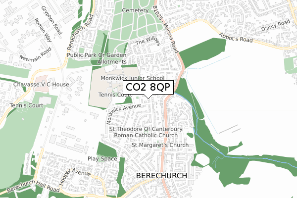 CO2 8QP map - small scale - OS Open Zoomstack (Ordnance Survey)