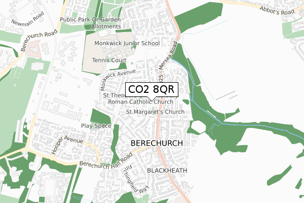 CO2 8QR map - small scale - OS Open Zoomstack (Ordnance Survey)
