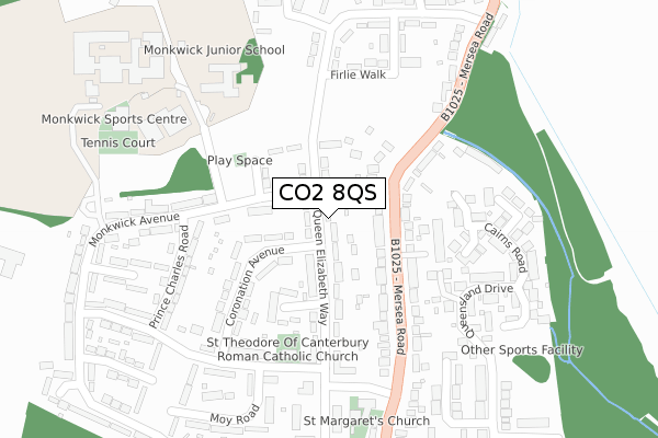 CO2 8QS map - large scale - OS Open Zoomstack (Ordnance Survey)