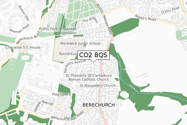 CO2 8QS map - small scale - OS Open Zoomstack (Ordnance Survey)