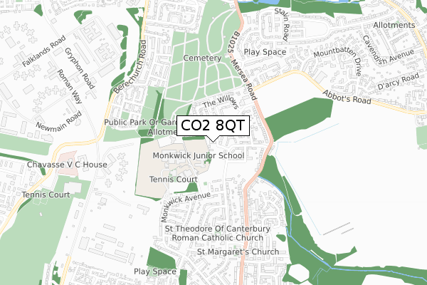 CO2 8QT map - small scale - OS Open Zoomstack (Ordnance Survey)