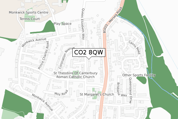 CO2 8QW map - large scale - OS Open Zoomstack (Ordnance Survey)