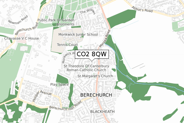 CO2 8QW map - small scale - OS Open Zoomstack (Ordnance Survey)