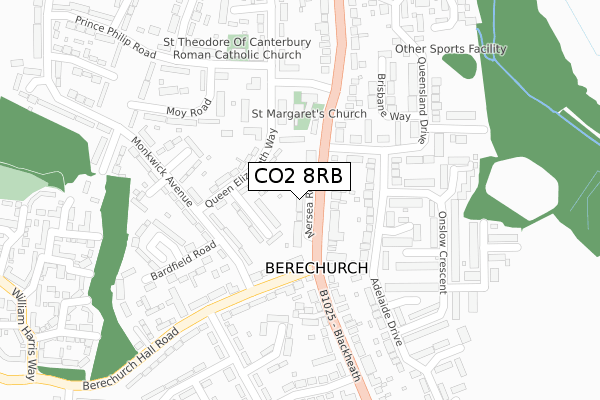 CO2 8RB map - large scale - OS Open Zoomstack (Ordnance Survey)