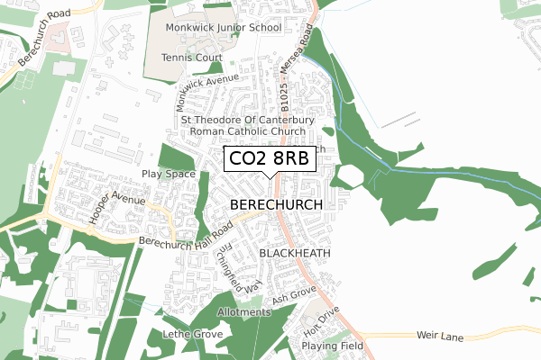 CO2 8RB map - small scale - OS Open Zoomstack (Ordnance Survey)