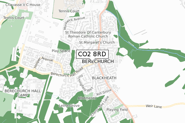 CO2 8RD map - small scale - OS Open Zoomstack (Ordnance Survey)