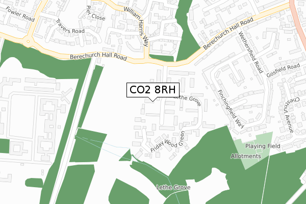 CO2 8RH map - large scale - OS Open Zoomstack (Ordnance Survey)