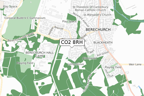 CO2 8RH map - small scale - OS Open Zoomstack (Ordnance Survey)