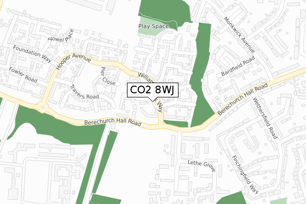 CO2 8WJ map - large scale - OS Open Zoomstack (Ordnance Survey)