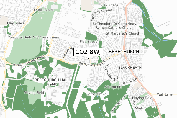 CO2 8WJ map - small scale - OS Open Zoomstack (Ordnance Survey)