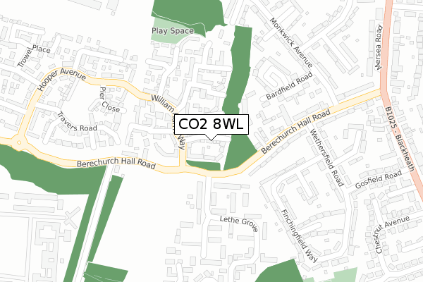 CO2 8WL map - large scale - OS Open Zoomstack (Ordnance Survey)