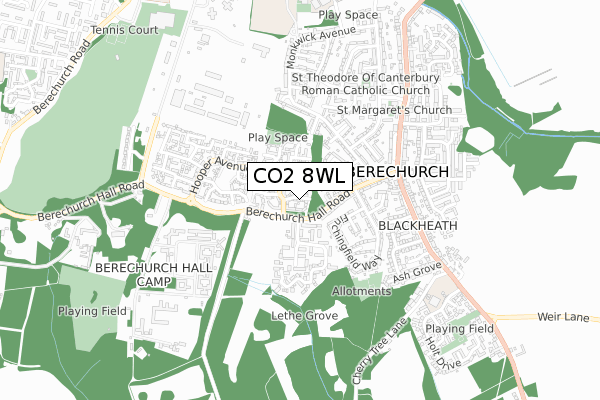 CO2 8WL map - small scale - OS Open Zoomstack (Ordnance Survey)
