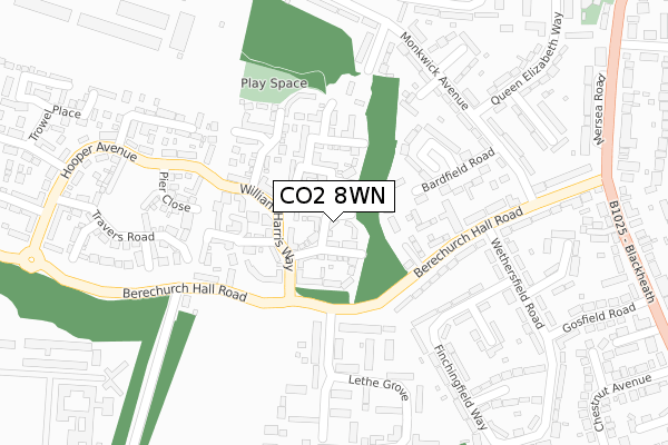 CO2 8WN map - large scale - OS Open Zoomstack (Ordnance Survey)