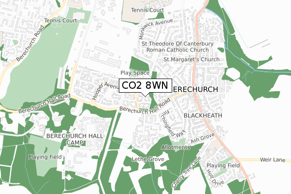 CO2 8WN map - small scale - OS Open Zoomstack (Ordnance Survey)