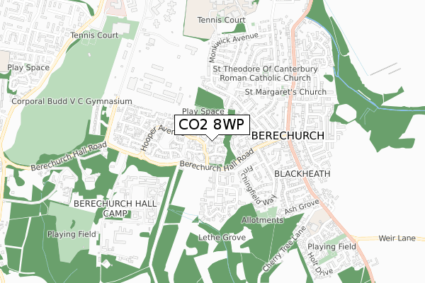 CO2 8WP map - small scale - OS Open Zoomstack (Ordnance Survey)