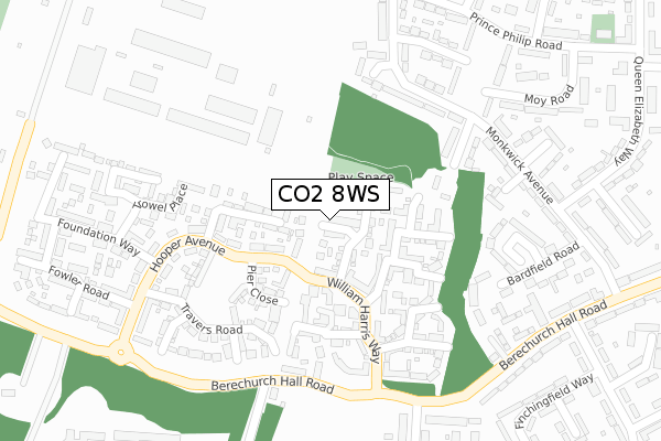 CO2 8WS map - large scale - OS Open Zoomstack (Ordnance Survey)
