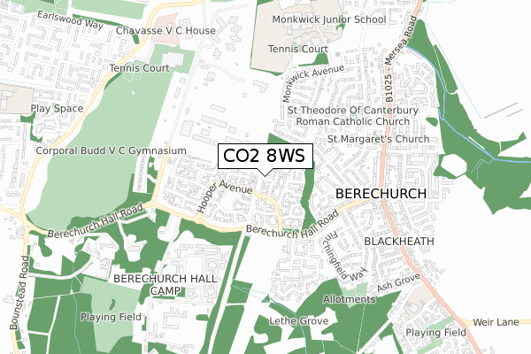 CO2 8WS map - small scale - OS Open Zoomstack (Ordnance Survey)