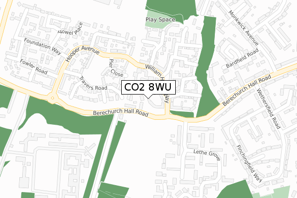 CO2 8WU map - large scale - OS Open Zoomstack (Ordnance Survey)