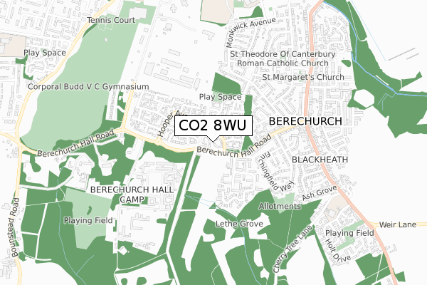 CO2 8WU map - small scale - OS Open Zoomstack (Ordnance Survey)