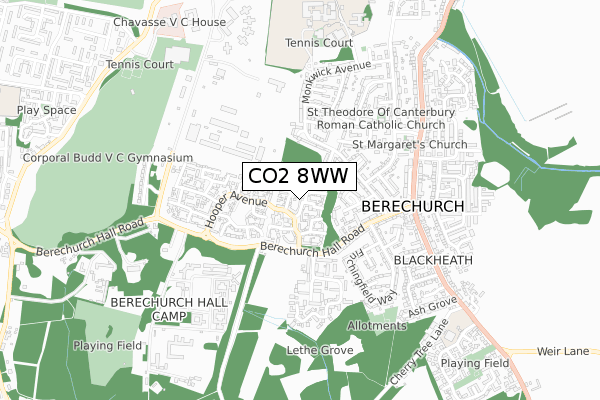 CO2 8WW map - small scale - OS Open Zoomstack (Ordnance Survey)