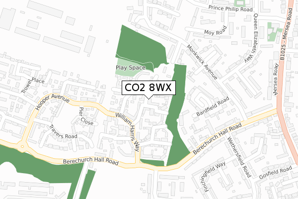 CO2 8WX map - large scale - OS Open Zoomstack (Ordnance Survey)