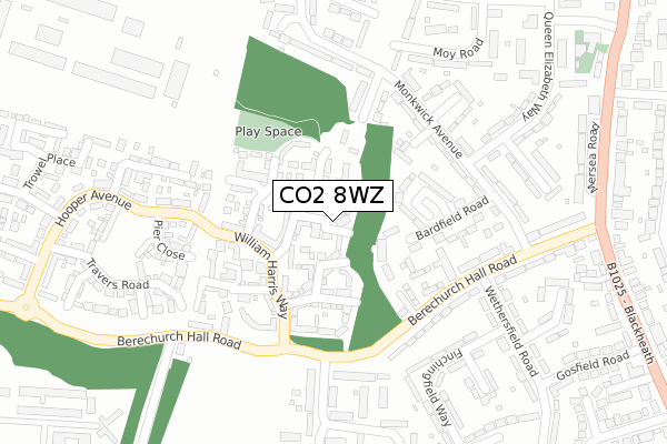 CO2 8WZ map - large scale - OS Open Zoomstack (Ordnance Survey)