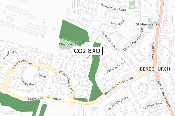 CO2 8XQ map - large scale - OS Open Zoomstack (Ordnance Survey)