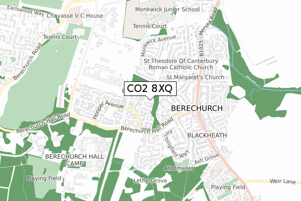 CO2 8XQ map - small scale - OS Open Zoomstack (Ordnance Survey)