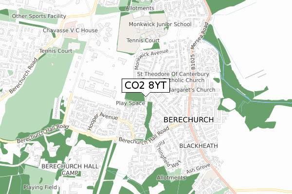 CO2 8YT map - small scale - OS Open Zoomstack (Ordnance Survey)