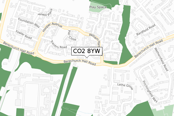 CO2 8YW map - large scale - OS Open Zoomstack (Ordnance Survey)