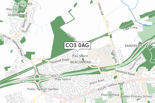 CO3 0AG map - small scale - OS Open Zoomstack (Ordnance Survey)