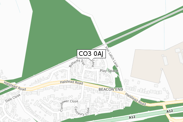 CO3 0AJ map - large scale - OS Open Zoomstack (Ordnance Survey)
