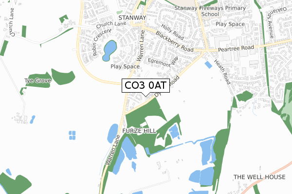 CO3 0AT map - small scale - OS Open Zoomstack (Ordnance Survey)