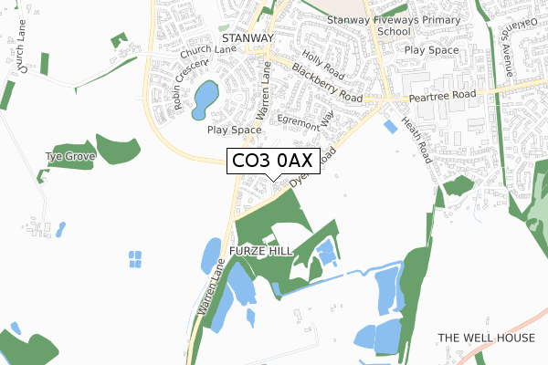 CO3 0AX map - small scale - OS Open Zoomstack (Ordnance Survey)