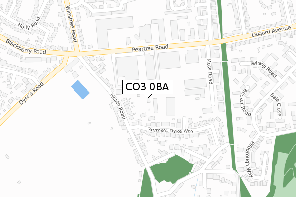 CO3 0BA map - large scale - OS Open Zoomstack (Ordnance Survey)