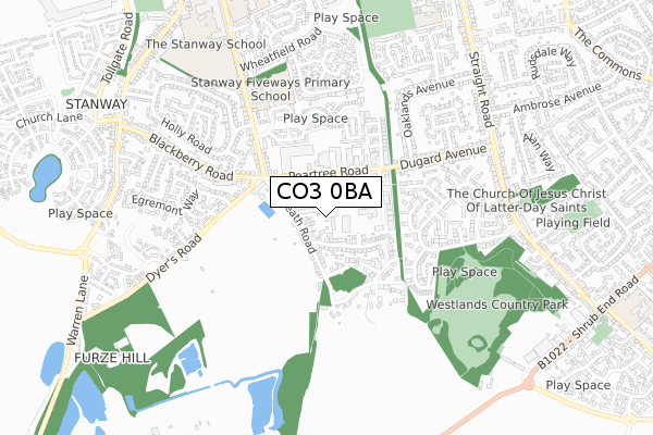 CO3 0BA map - small scale - OS Open Zoomstack (Ordnance Survey)