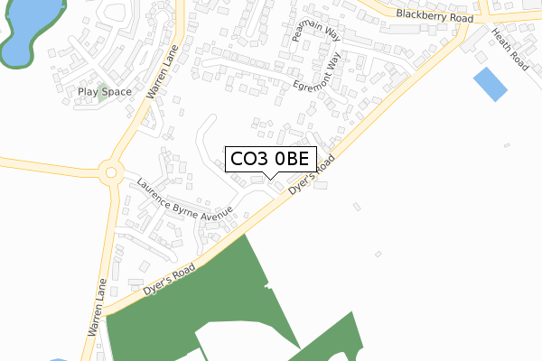 CO3 0BE map - large scale - OS Open Zoomstack (Ordnance Survey)