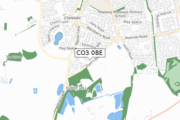 CO3 0BE map - small scale - OS Open Zoomstack (Ordnance Survey)