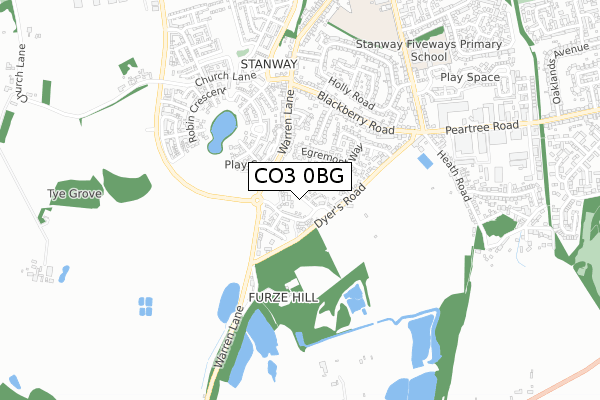 CO3 0BG map - small scale - OS Open Zoomstack (Ordnance Survey)