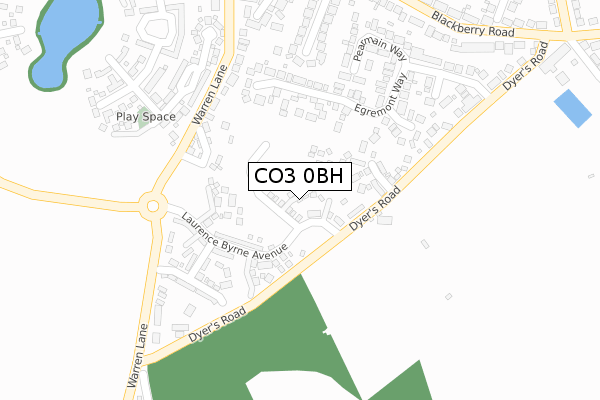 CO3 0BH map - large scale - OS Open Zoomstack (Ordnance Survey)