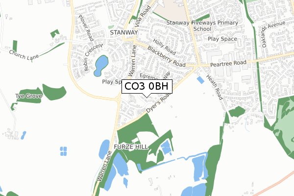 CO3 0BH map - small scale - OS Open Zoomstack (Ordnance Survey)