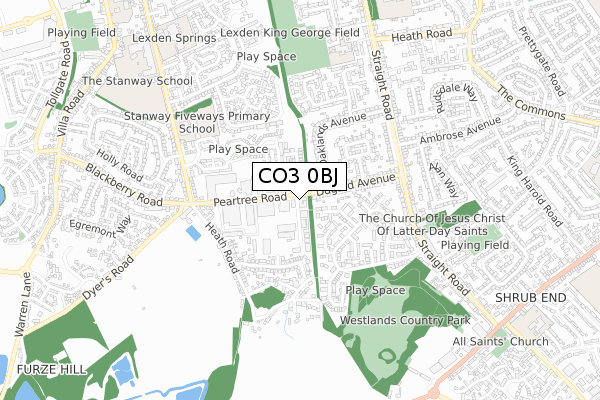CO3 0BJ map - small scale - OS Open Zoomstack (Ordnance Survey) CO3 0BJ map - small scale - OS Open Zoomstack (Ordnance Survey)