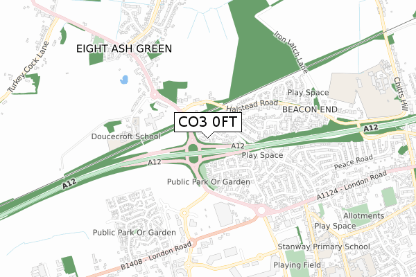 CO3 0FT map - small scale - OS Open Zoomstack (Ordnance Survey)