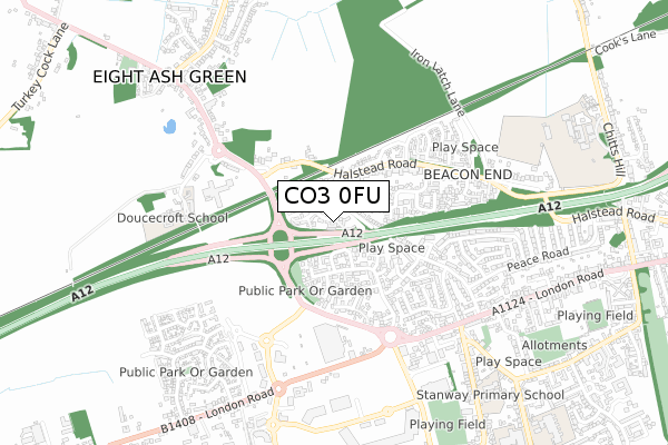 CO3 0FU map - small scale - OS Open Zoomstack (Ordnance Survey)