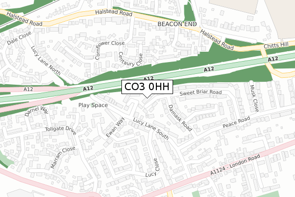 CO3 0HH map - large scale - OS Open Zoomstack (Ordnance Survey)