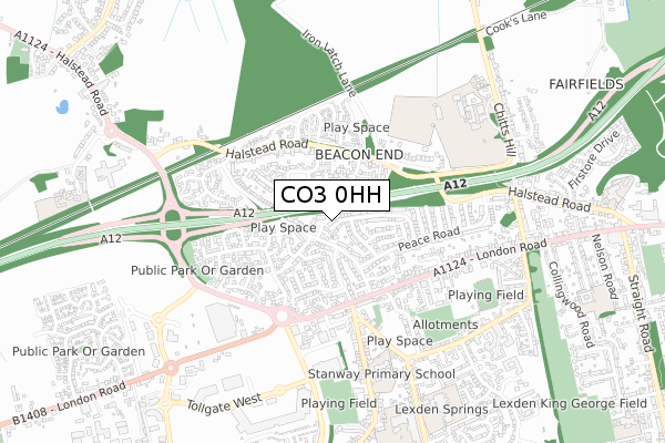 CO3 0HH map - small scale - OS Open Zoomstack (Ordnance Survey)