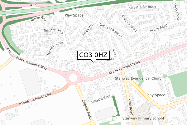 CO3 0HZ map - large scale - OS Open Zoomstack (Ordnance Survey)