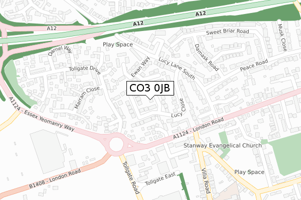CO3 0JB map - large scale - OS Open Zoomstack (Ordnance Survey)