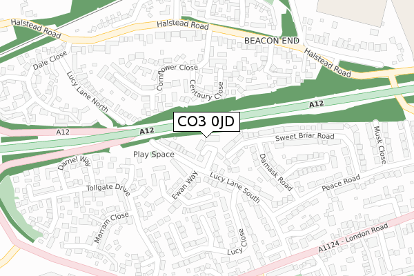 CO3 0JD map - large scale - OS Open Zoomstack (Ordnance Survey)